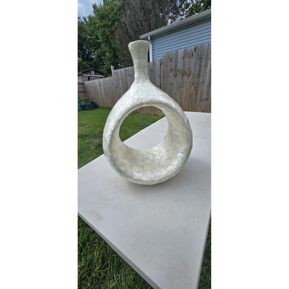 Privilege White Capiz Large Capese Vase